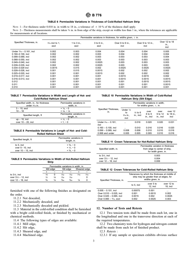 ASTM B776-91(1995) - Standard Specification for Hafnium and Hafnium Alloy Strip, Sheet, and Plate