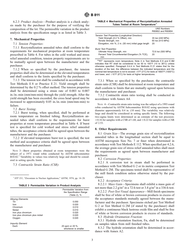 ASTM B811-97 - Standard Specification for Wrought Zirconium Alloy Seamless Tubes for Nuclear Reactor Fuel Cladding