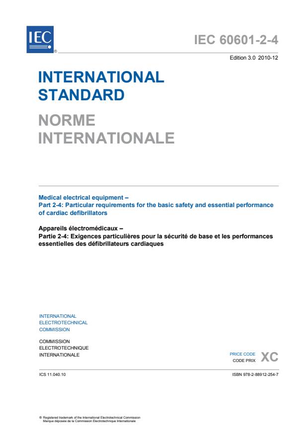 IEC 60601-2-4:2010 - Medical electrical equipment - Part 2-4: Particular requirements for the basic safety and essential performance of cardiac defibrillators