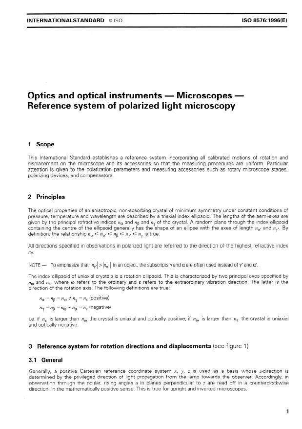 ISO 8576:1996 - Optics and optical instruments -- Microscopes -- Reference system of polarized light microscopy