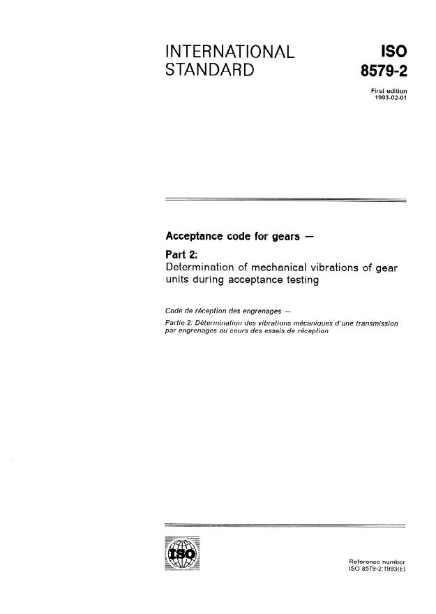ISO 8579-2:1993 - Acceptance code for gears