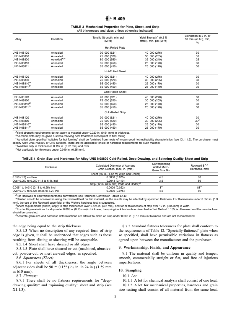 ASTM B409-96a - Standard Specification for Nickel-Iron-Chromium Alloy Plate, Sheet, and Strip