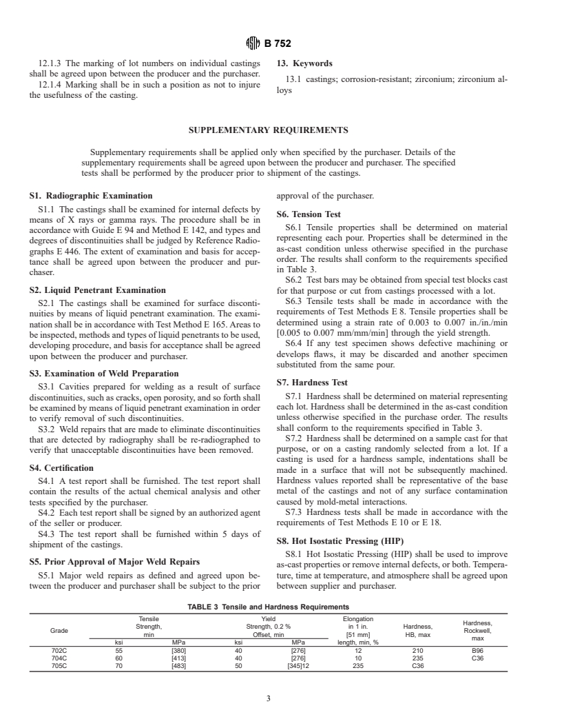 ASTM B752-97 - Standard Specification for Castings, Zirconium-Base, Corrosion Resistant, for General Application