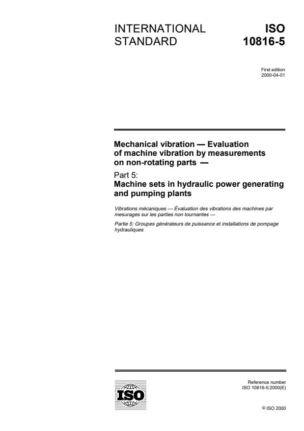 ISO 10816-5:2000 - Mechanical vibration -- Evaluation of machine vibration by measurements on non-rotating parts