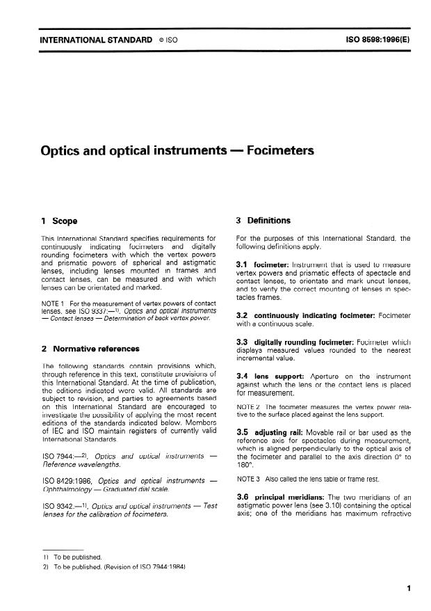 ISO 8598:1996 - Optics and optical instruments -- Focimeters