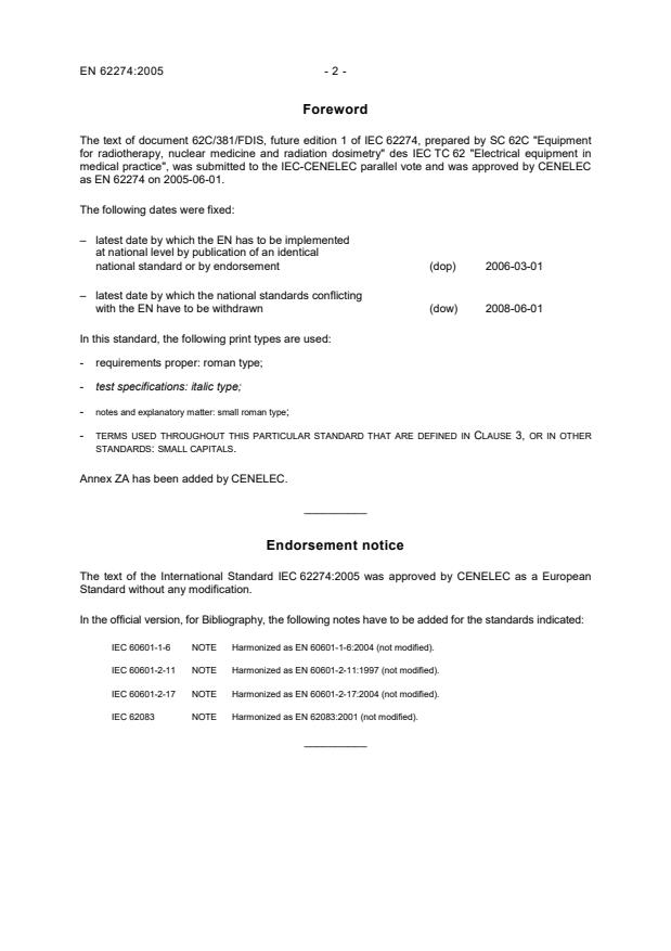 EN 62274:2005 EN 62274:2006 - Page 4 preview