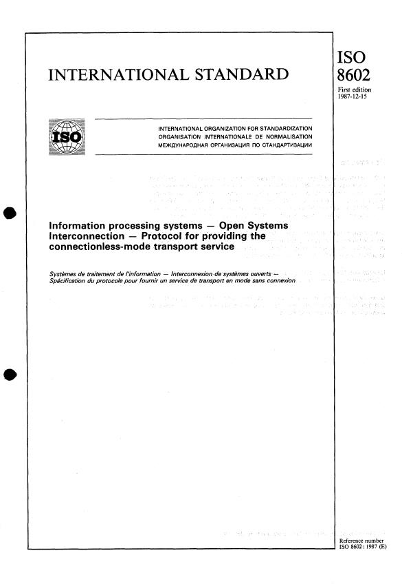 ISO 8602:1987 - Information processing systems -- Open Systems Interconnection -- Protocol for providing the connectionless-mode transport service