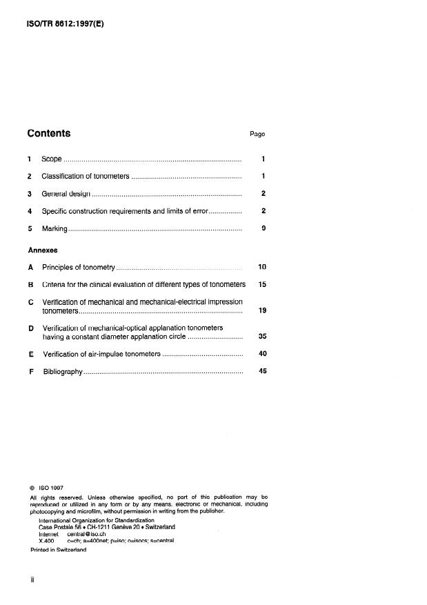 ISO/TR 8612:1997 ISO/TR 8612:1997 - Ophthalmic optics and instruments -- Tonometers - Page 2 preview