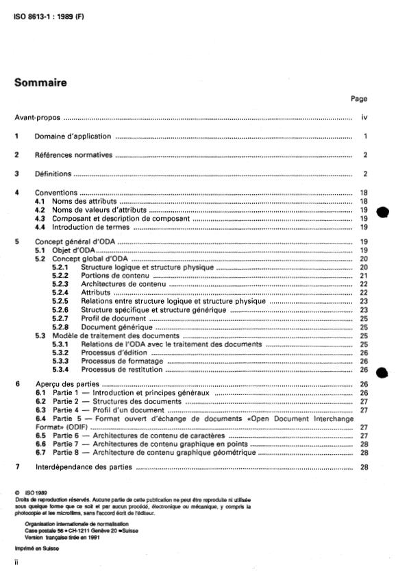 ISO 8613-1:1989 ISO 8613-1:1989 - Traitement de l'information -- Bureautique -- Architecture des documents de bureau (ODA) et format d'échange - Page 2 preview