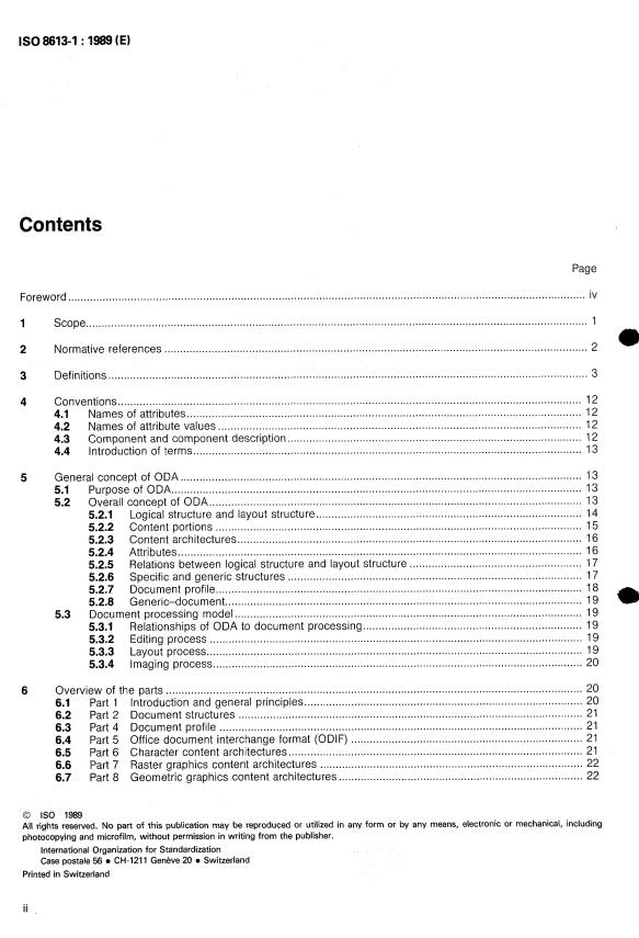 ISO 8613-1:1989 ISO 8613-1:1989 - Information processing -- Text and office systems -- Office Document Architecture (ODA) and interchange format - Page 2 preview