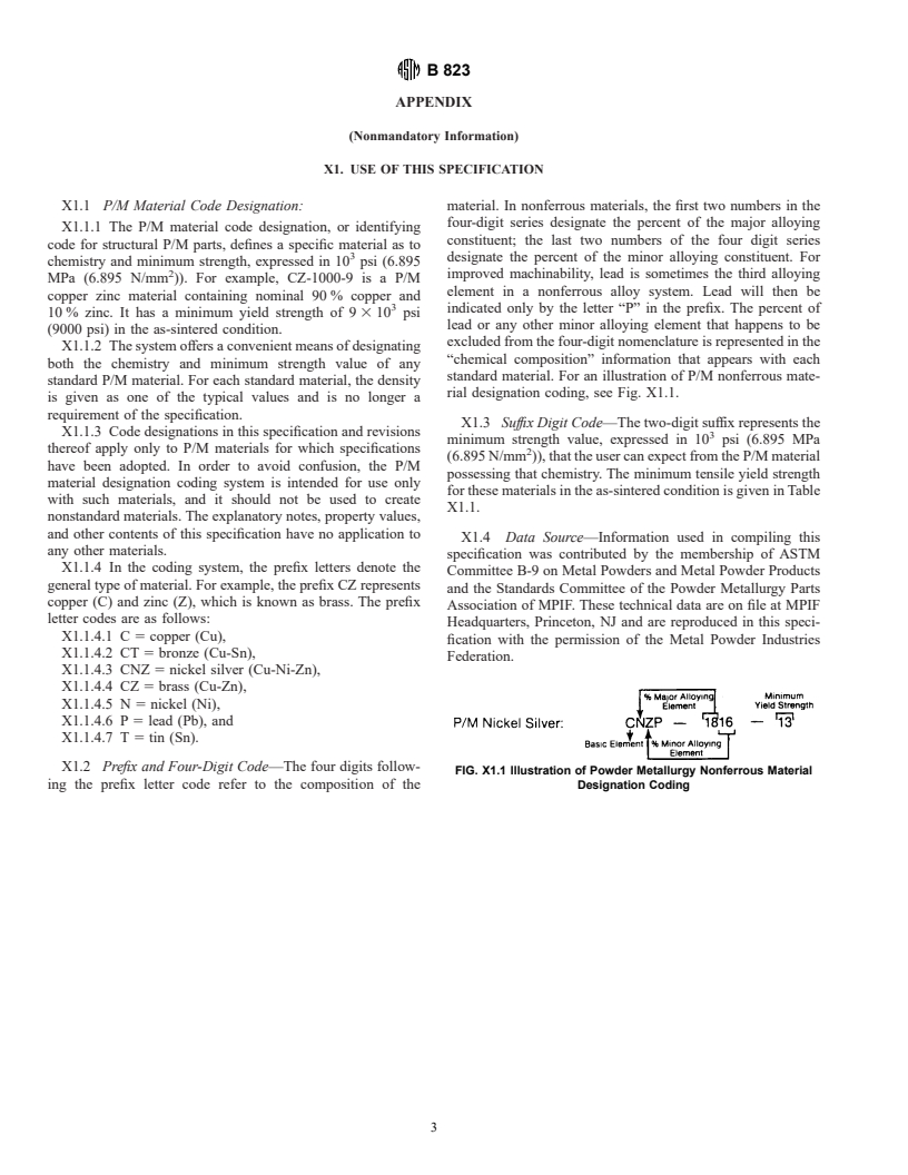 ASTM B823-93 - Standard Specification for Materials for Nonferrous Powder Metallurgy (P/M) Structural Parts