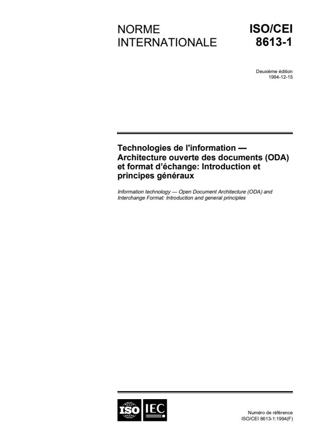 ISO/IEC 8613-1:1994 - Technologies de l'information -- Architecture des documents ouverts (ODA) et format d'échange: Introduction et principes généraux