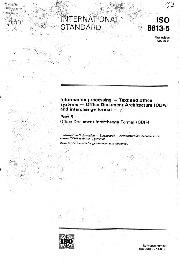 ISO 8613-5:1989 - Information processing -- Text and office systems -- Office Document Architecture (ODA) and interchange format