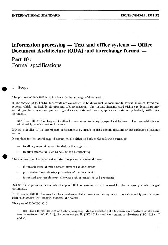 ISO/IEC 8613-10:1991 - Information processing -- Text and office systems -- Office Document Architecture (ODA) and interchange format