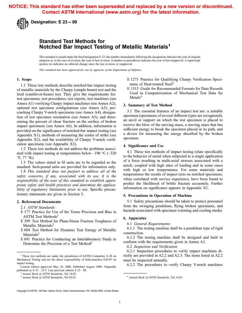 ASTM E23-00 - Standard Test Methods for Notched Bar Impact Testing of Metallic Materials