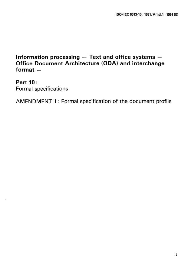 ISO/IEC 8613-10:1991/Amd 1:1991 - Formal specification of the document profile