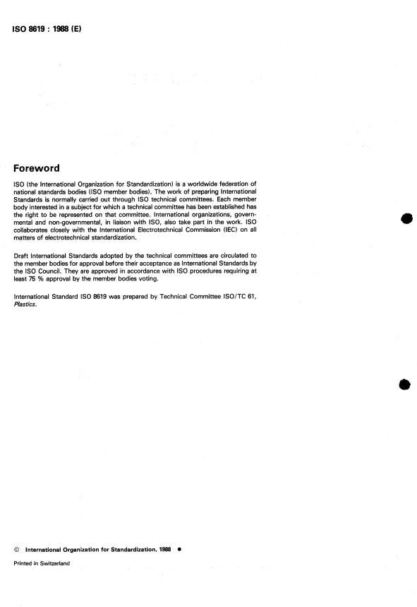 ISO 8619:1988 ISO 8619:1988 - Plastics -- Phenolic resin powder -- Determination of flow distance on a heated glass plate - Page 2 preview