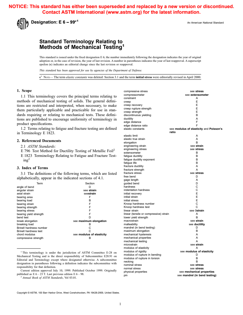 ASTM E6-99e1 - Standard Terminology Relating to Methods of Mechanical Testing