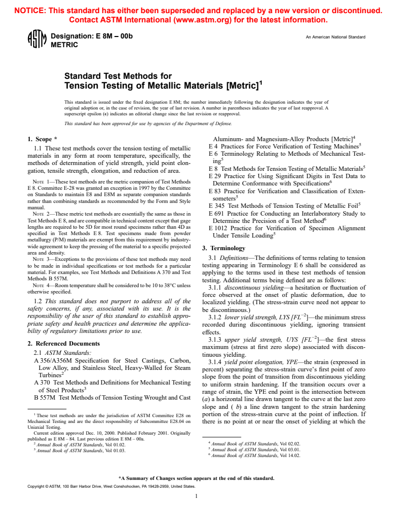 ASTM E8M-00b - Standard Test Methods for Tension Testing of Metallic Materials [Metric]