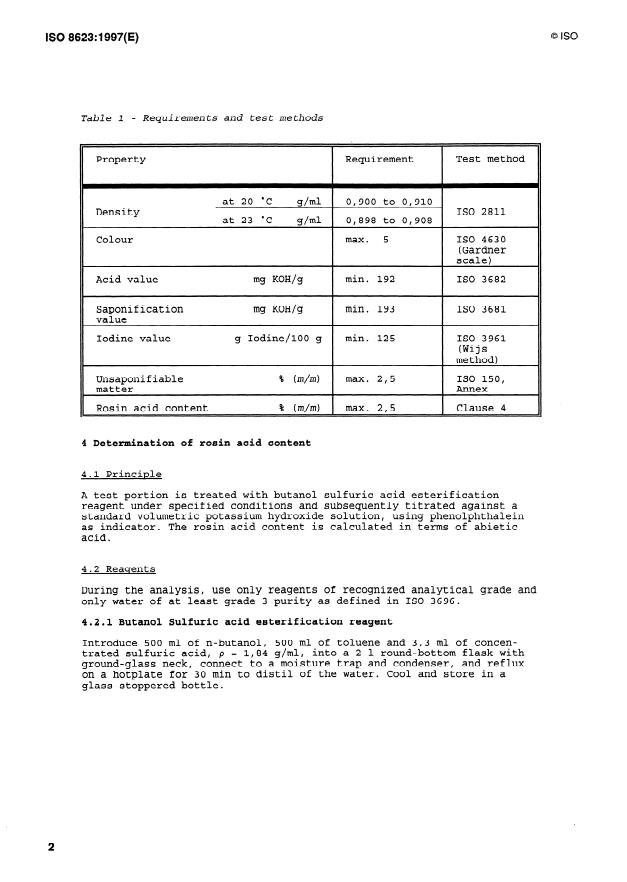 ISO 8623:1997 ISO 8623:1997 - Tall-oil fatty acids for paints and varnishes -- Specifications and test methods - Page 4 preview