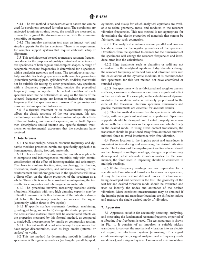 ASTM E1876-00 - Standard Test Method for Dynamic Young's Modulus, Shear Modulus, and Poisson's Ratio by Impulse Excitation of Vibration