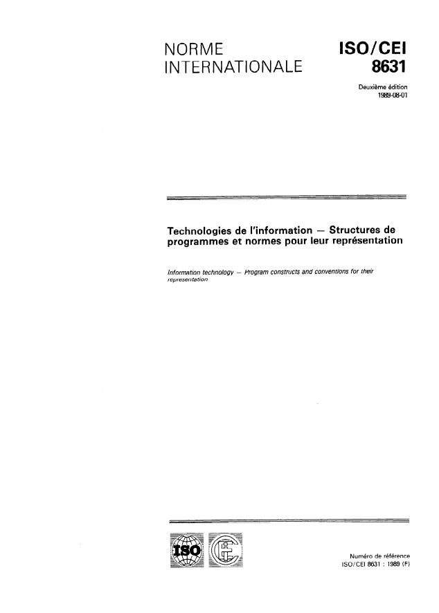 ISO/IEC 8631:1989 - Technologies de l'information -- Structures de programmes et normes pour leur représentation