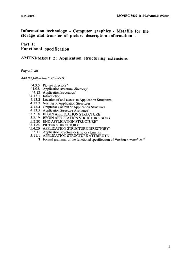 ISO/IEC 8632-1:1992/Amd 2:1995 - Application structuring extensions