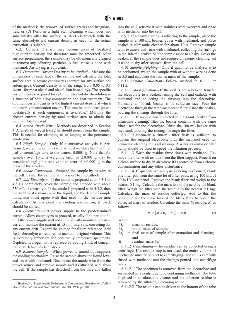 ASTM E963-95 - Standard Practice for Electrolytic Extraction of Phases from Ni and Ni-Fe Base Superalloys Using a Hydrochloric-Methanol Electrolyte