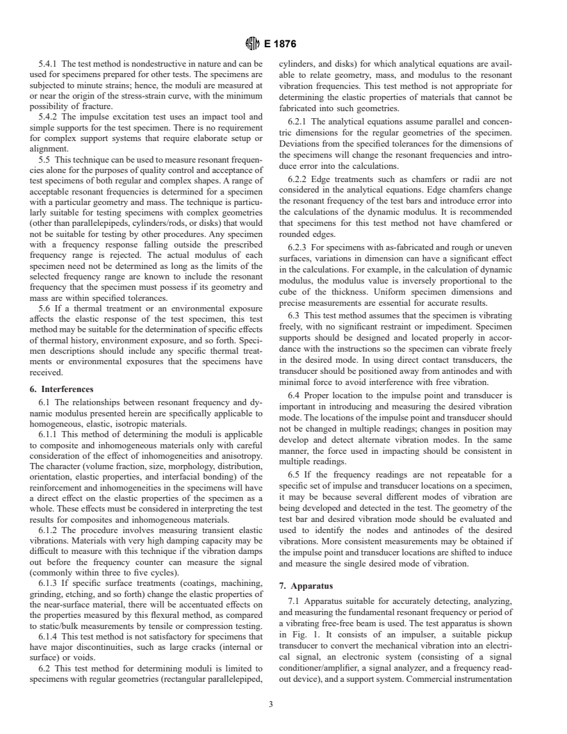 ASTM E1876-99 - Standard Test Method for Dynamic Young's Modulus, Shear Modulus, and Poisson's Ratio by Impulse Excitation of Vibration