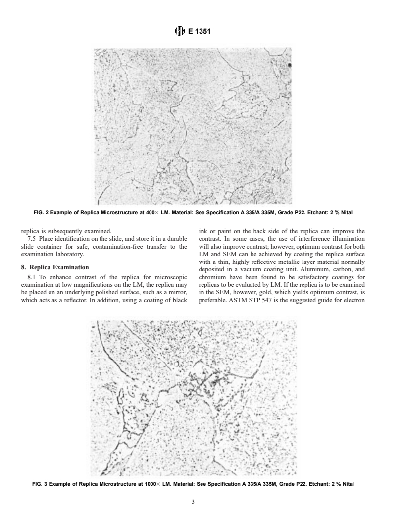 ASTM E1351-96 - Standard Practice for Production and Evaluation of Field Metallographic Replicas