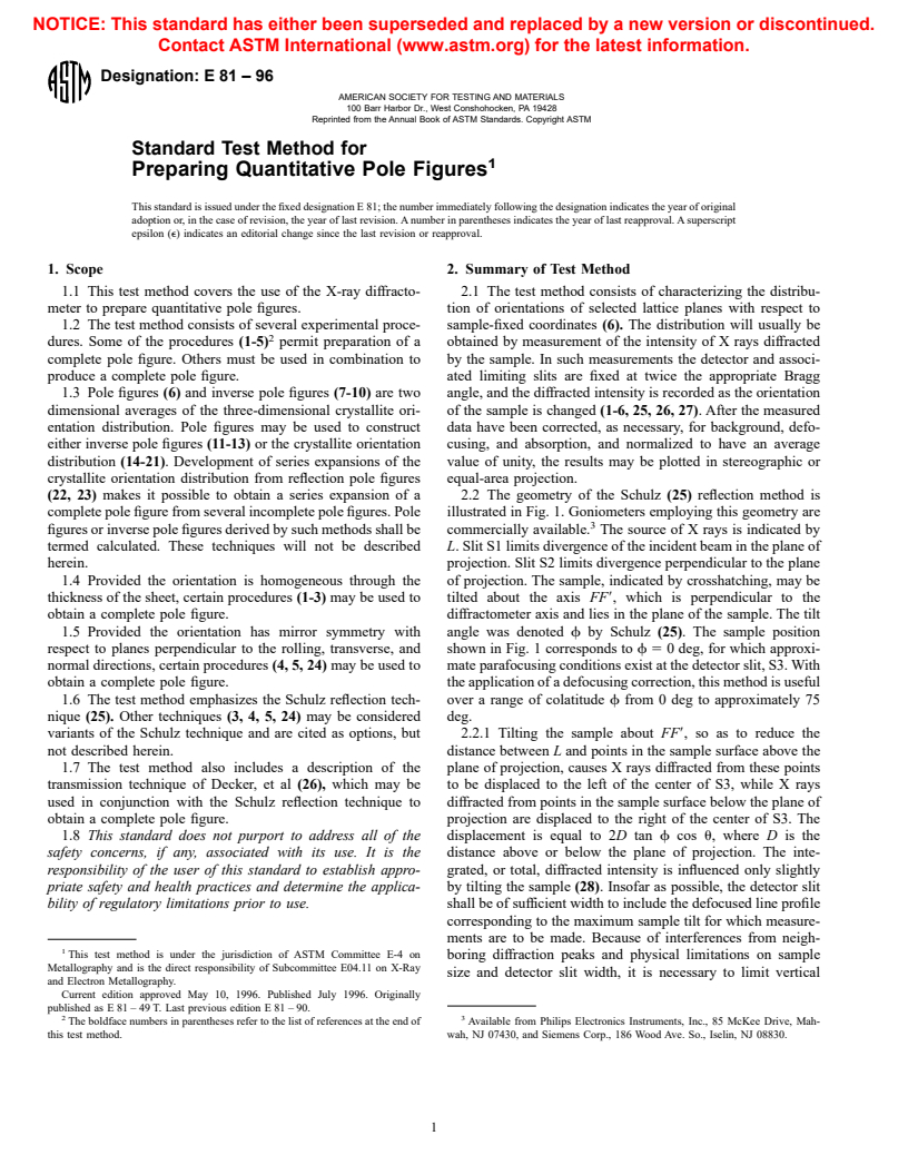 ASTM E81-96 - Standard Test Method for Preparing Quantitative Pole Figures