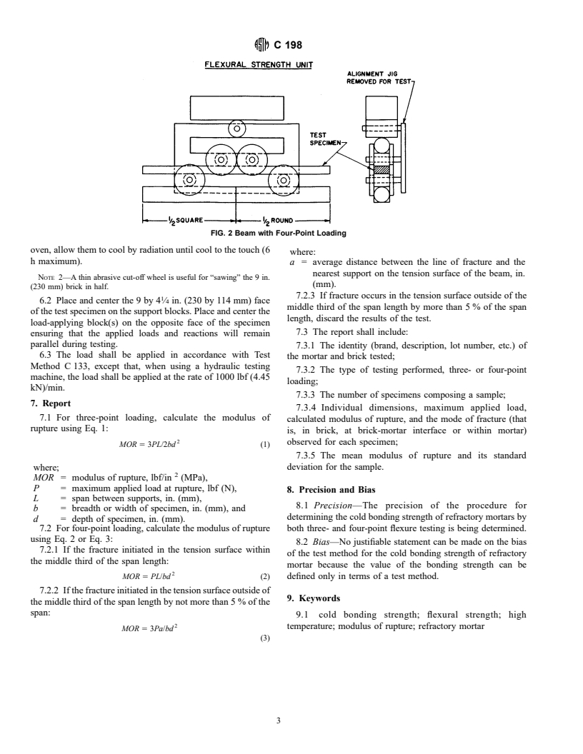 ASTM C198-91(1996)e1 - Standard Test Method for Cold Bonding Strength of Refractory Mortar