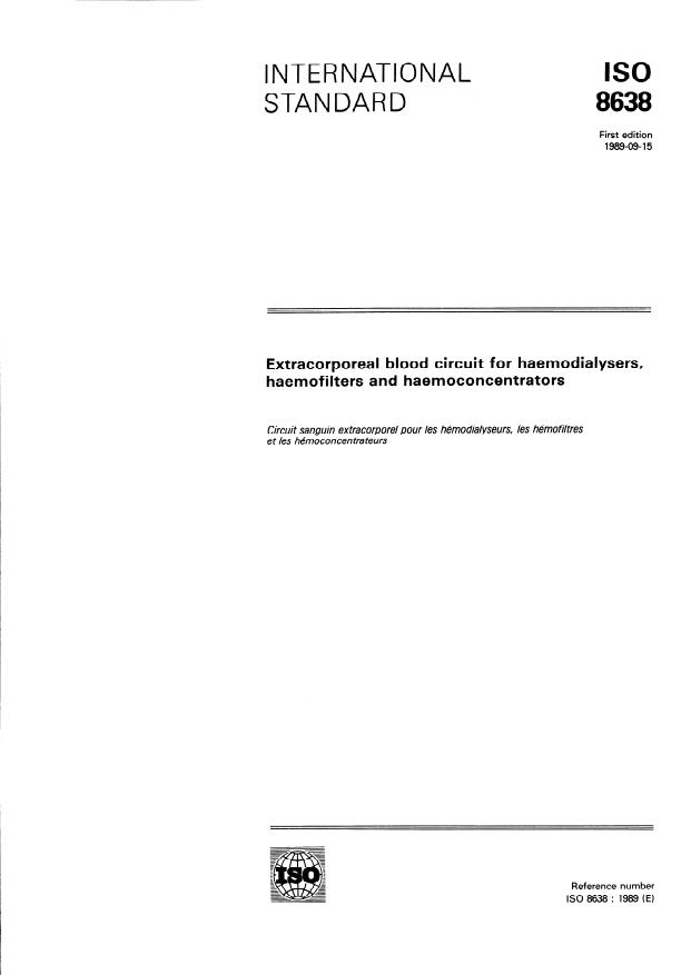 ISO 8638:1989 - Extracorporeal blood circuit for haemodialysers, haemofilters and haemoconcentrators