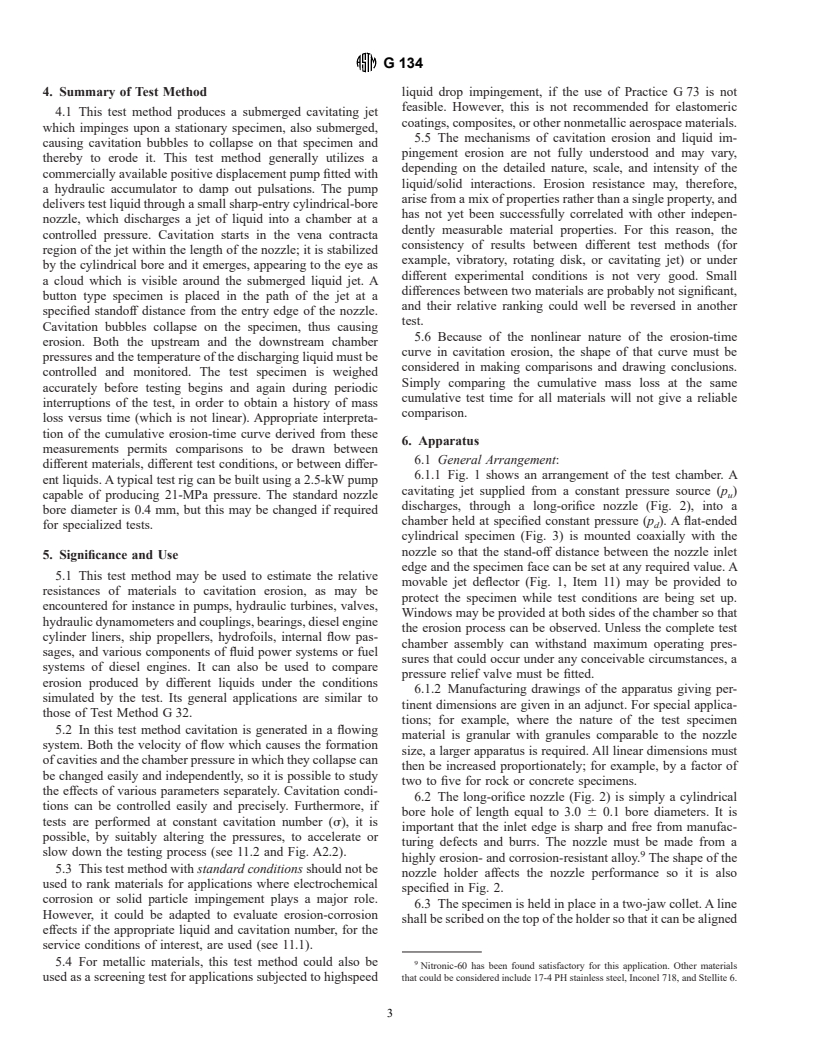 ASTM G134-95 - Standard Test Method for Erosion of Solid Materials by a Cavitating Liquid Jet