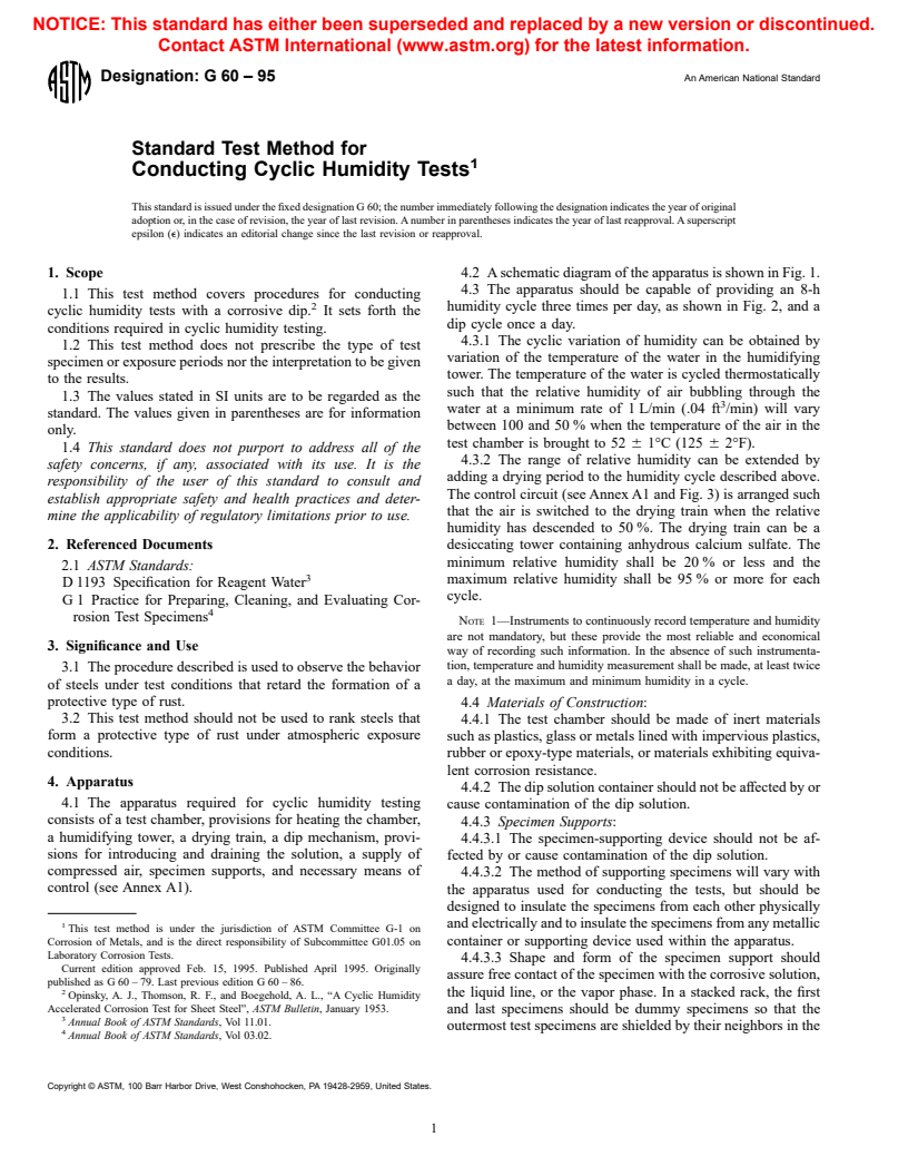 ASTM G60-95 - Standard Practice for Conducting Cyclic Humidity Tests