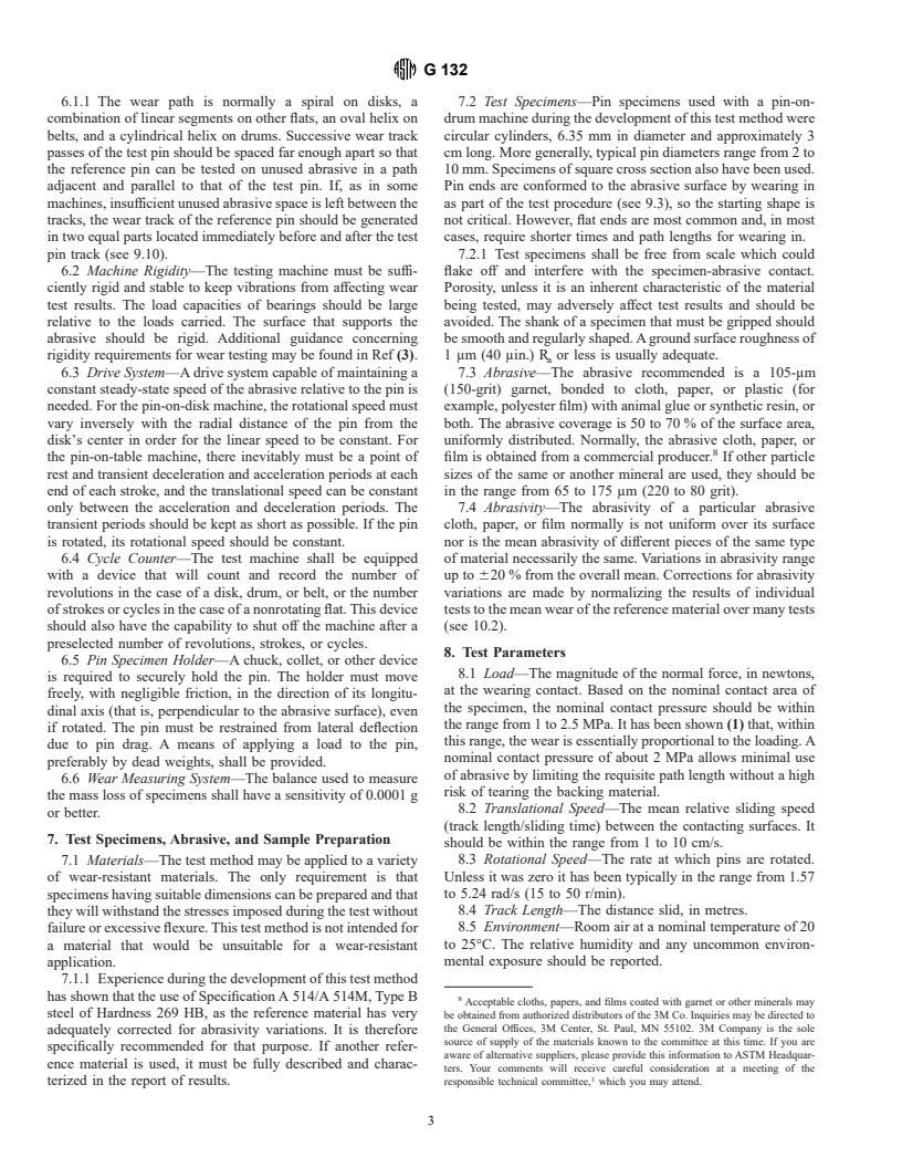 ASTM G132-96 - Standard Test Method for Pin Abrasion Testing