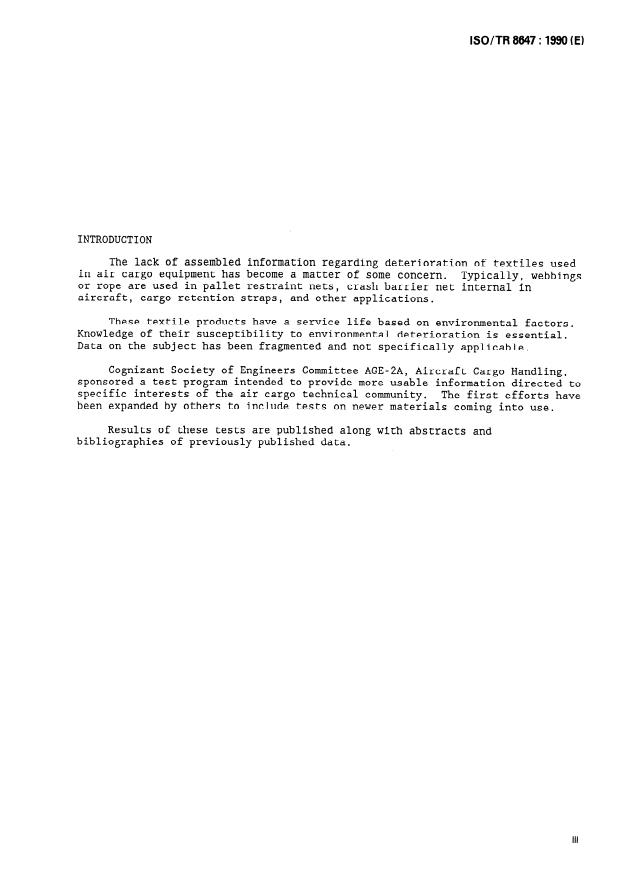 ISO/TR 8647:1990 - Environmental degradation of textiles used in air cargo restraint equipment