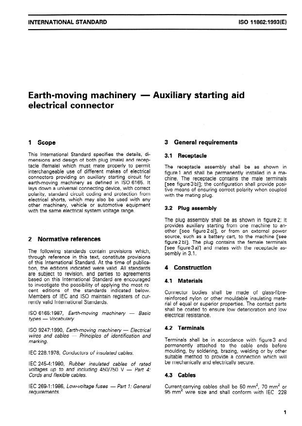 ISO 11862:1993 - Earth-moving machinery -- Auxiliary starting aid electrical connector