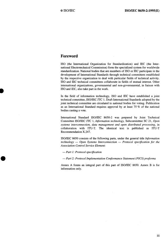 ISO/IEC 8650-2:1995 - Information technology -- Open Systems Interconnection -- Protocol specification for the Association Control Service Element: Protocol Implementation Conformance Statement (PICS) proforma