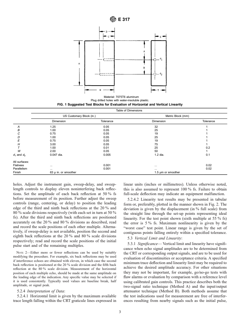 ASTM E317-94 - Standard Practice for Evaluating Performance Characteristics of Ultrasonic Pulse- Echo Examination Instruments and Systems Without the Use of Electronic Measurement Instruments