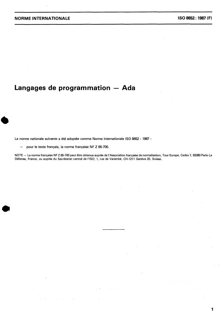 ISO 8652:1987 - Programming languages — Ada
Released:6/4/1987