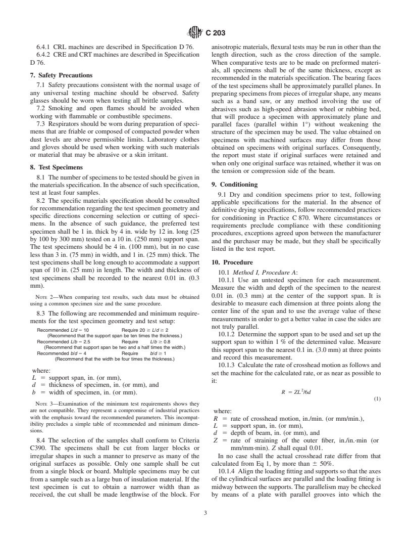 ASTM C203-99 - Standard Test Methods for Breaking Load and Flexural Properties of Block-Type Thermal Insulation