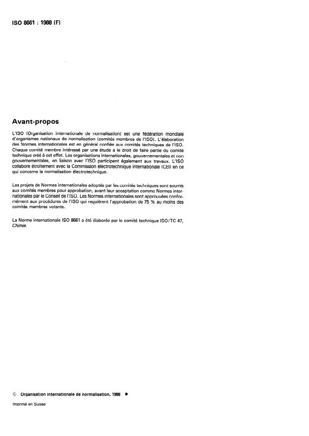ISO 8661:1988 ISO 8661:1988 - Caprolactame a usage industriel -- Dosage des bases volatiles -- Méthode titrimétrique apres distillation - Page 2 preview