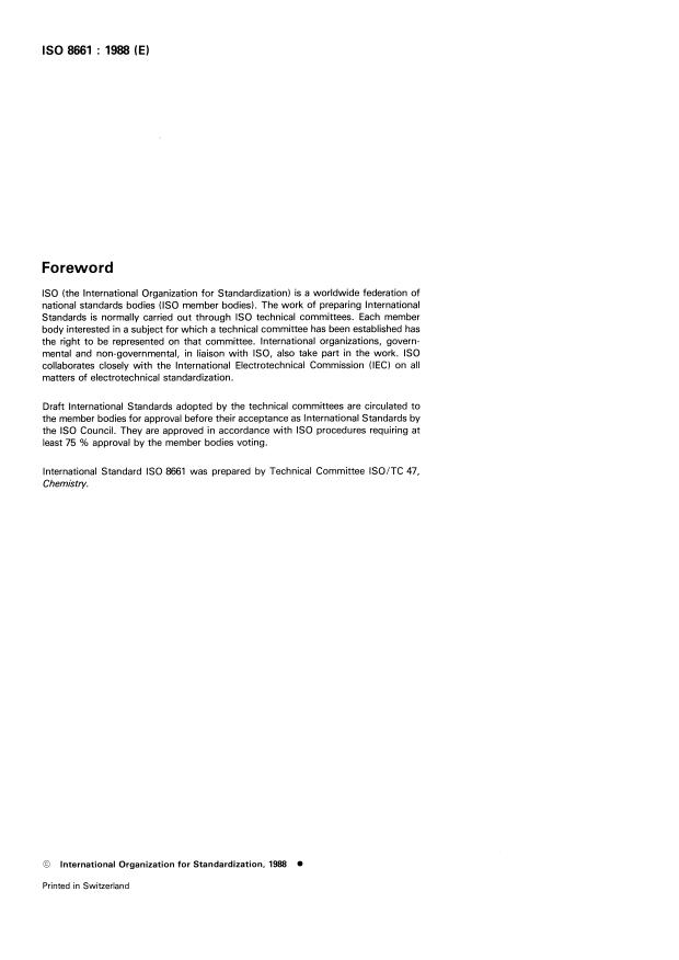 ISO 8661:1988 ISO 8661:1988 - Caprolactam for industrial use -- Determination of volatile bases content -- Titrimetric method after distillation - Page 2 preview