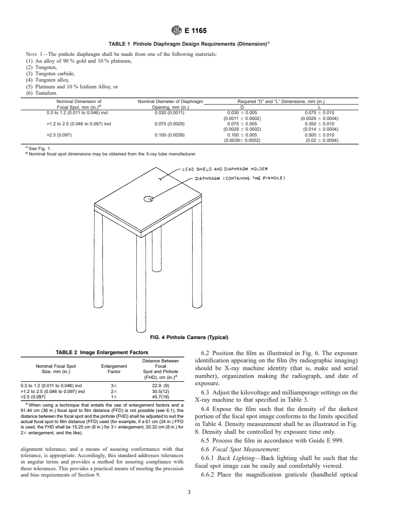 ASTM E1165-92(1996)E1 - Standard Test Method for Measurement of Focal Spots of Industrial X-Ray Tubes by Pinhole Imaging