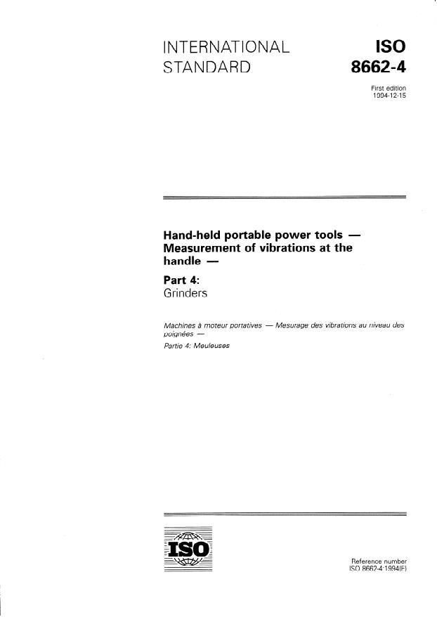 ISO 8662-4:1994 - Hand-held portable power tools -- Measurement of vibrations at the handle