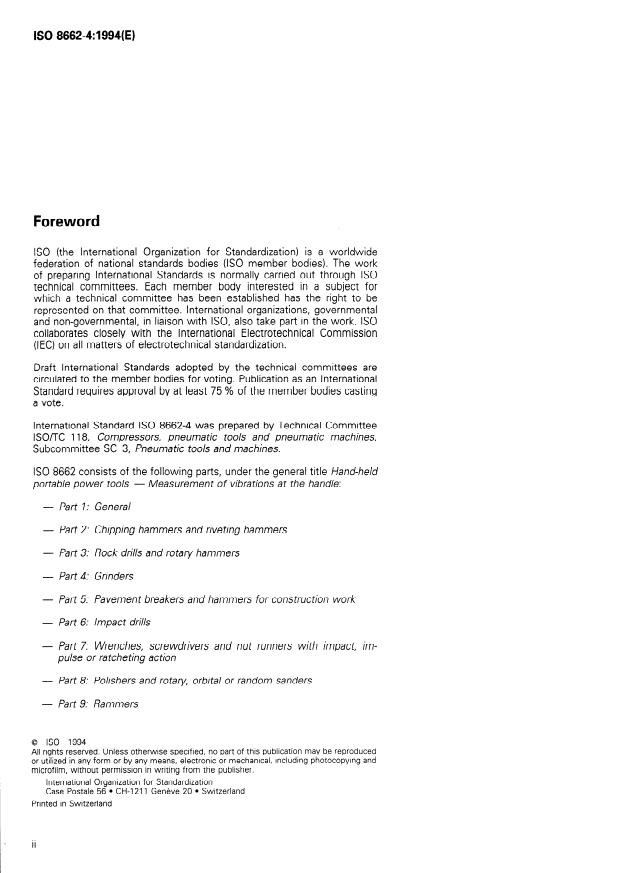 ISO 8662-4:1994 ISO 8662-4:1994 - Hand-held portable power tools -- Measurement of vibrations at the handle - Page 2 preview