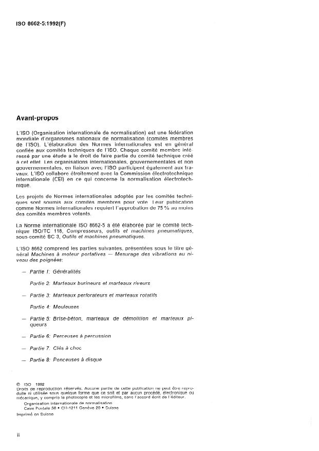 ISO 8662-5:1992 ISO 8662-5:1992 - Machines a moteur portatives -- Mesurage des vibrations au niveau des poignées - Page 2 preview
