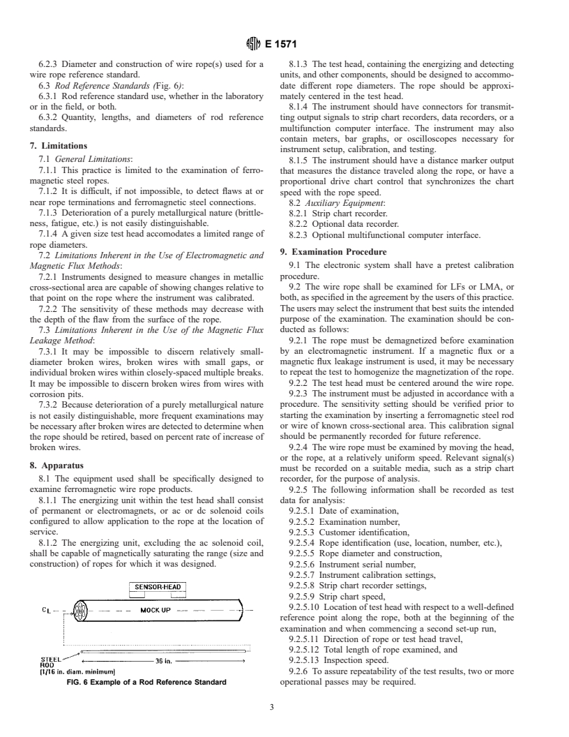 ASTM E1571-96 - Standard Practice for Electromagnetic Examination of Ferromagnetic Steel Wire Rope