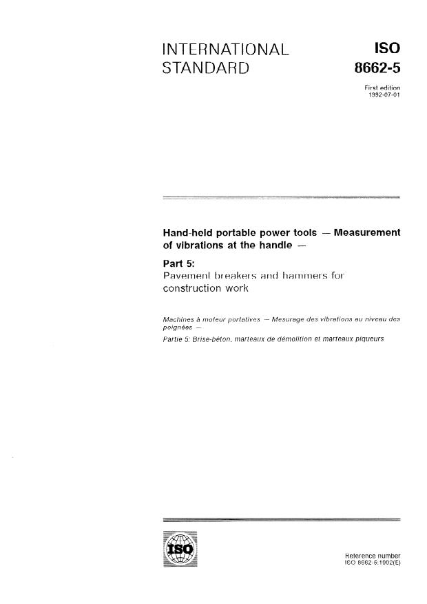 ISO 8662-5:1992 - Hand-held portable power tools -- Measurement of vibrations at the handle